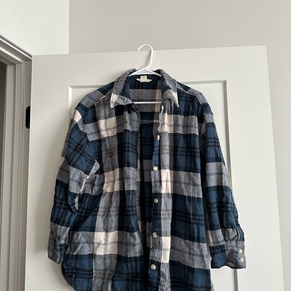 Blue and White Plaid Button-Up Shirt